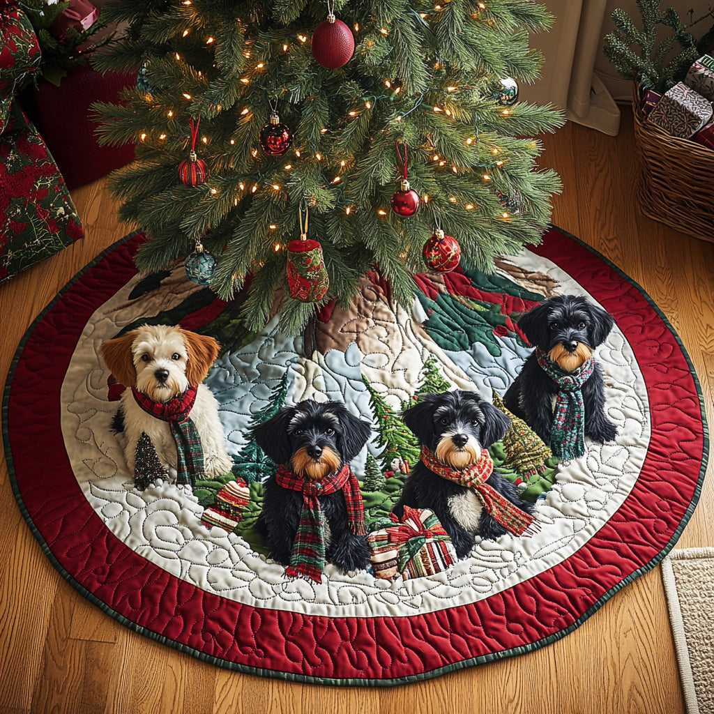 Santa Little Schnauzers Quilted Christmas Tree Skirt