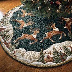 Reindeer Delight Christmas Quilted Tree Skirt