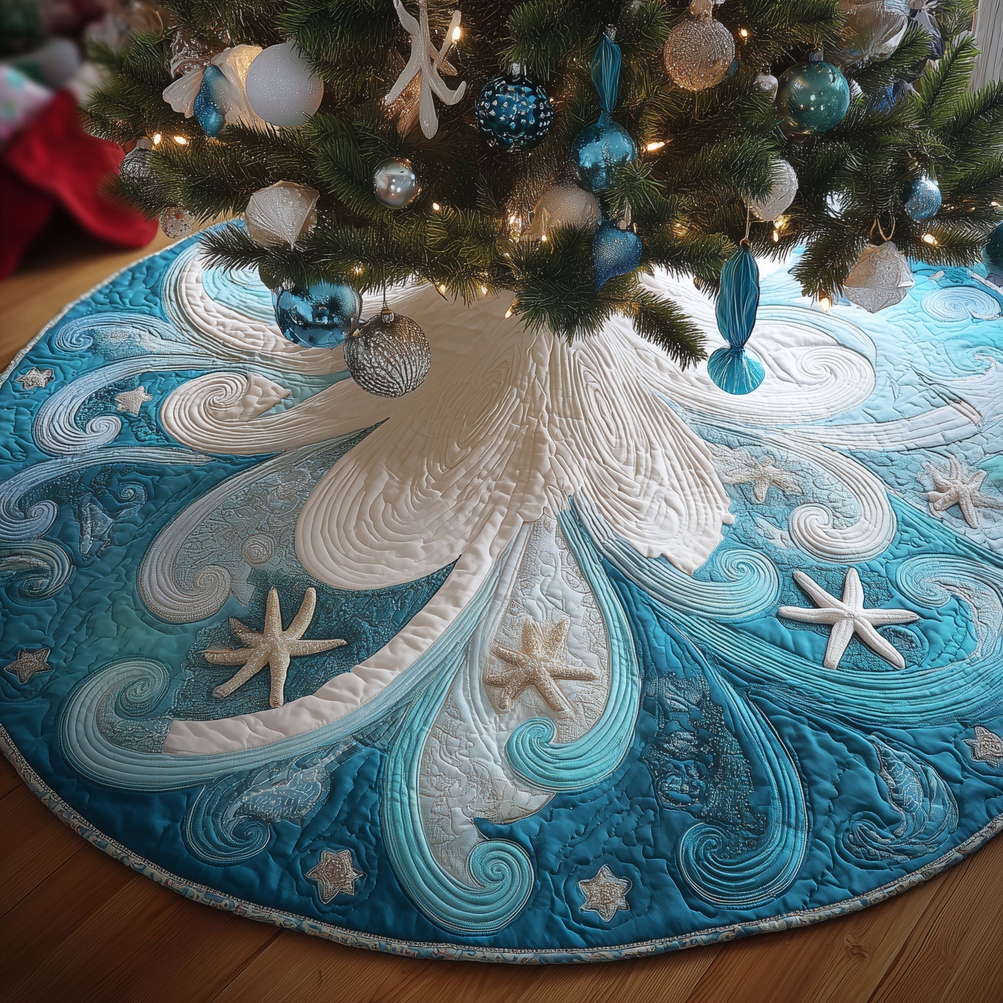 Whispering Waves Christmas Quilted Tree Skirt