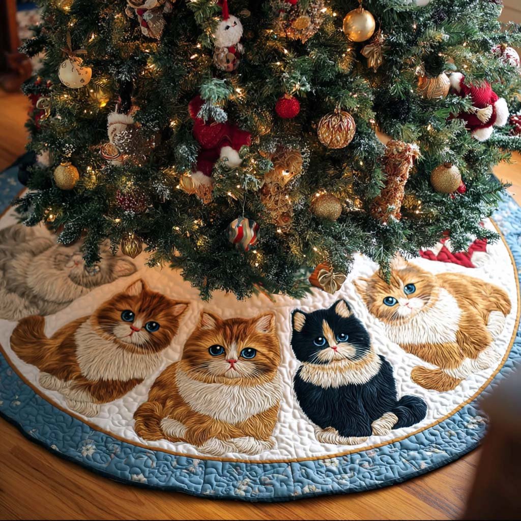 Cat Charm Christmas Quilted Tree Skirt