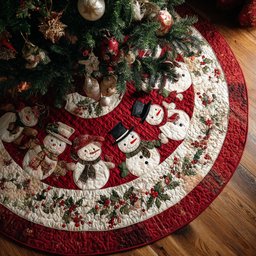 Plaid Snowman Quilted Christmas Tree Skirt
