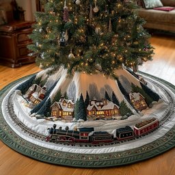Christmas Village Snowy Rails Quilted Christmas Tree Skirt