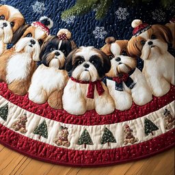 Happy Shih Tzu Christmas Quilted Tree Skirt