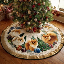 Pom Holiday Gathering Christmas Quilted Tree Skirt