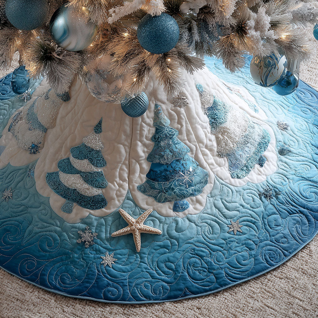 Coastal Yuletide Christmas Quilted Tree Skirt
