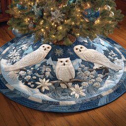 Winter Whisper Owls Quilted Tree Skirt