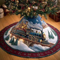 Northbound Train Christmas Quilted Tree Skirt