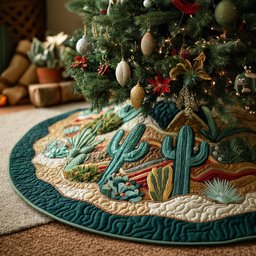 Saguaro Cactus Valley Quilted Christmas Tree Skirt