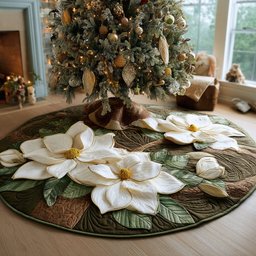 White Christmas Magnolia Christmas Quilted Tree Skirt