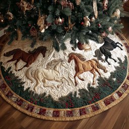 Horse Glory Christmas Quilted Tree Skirt