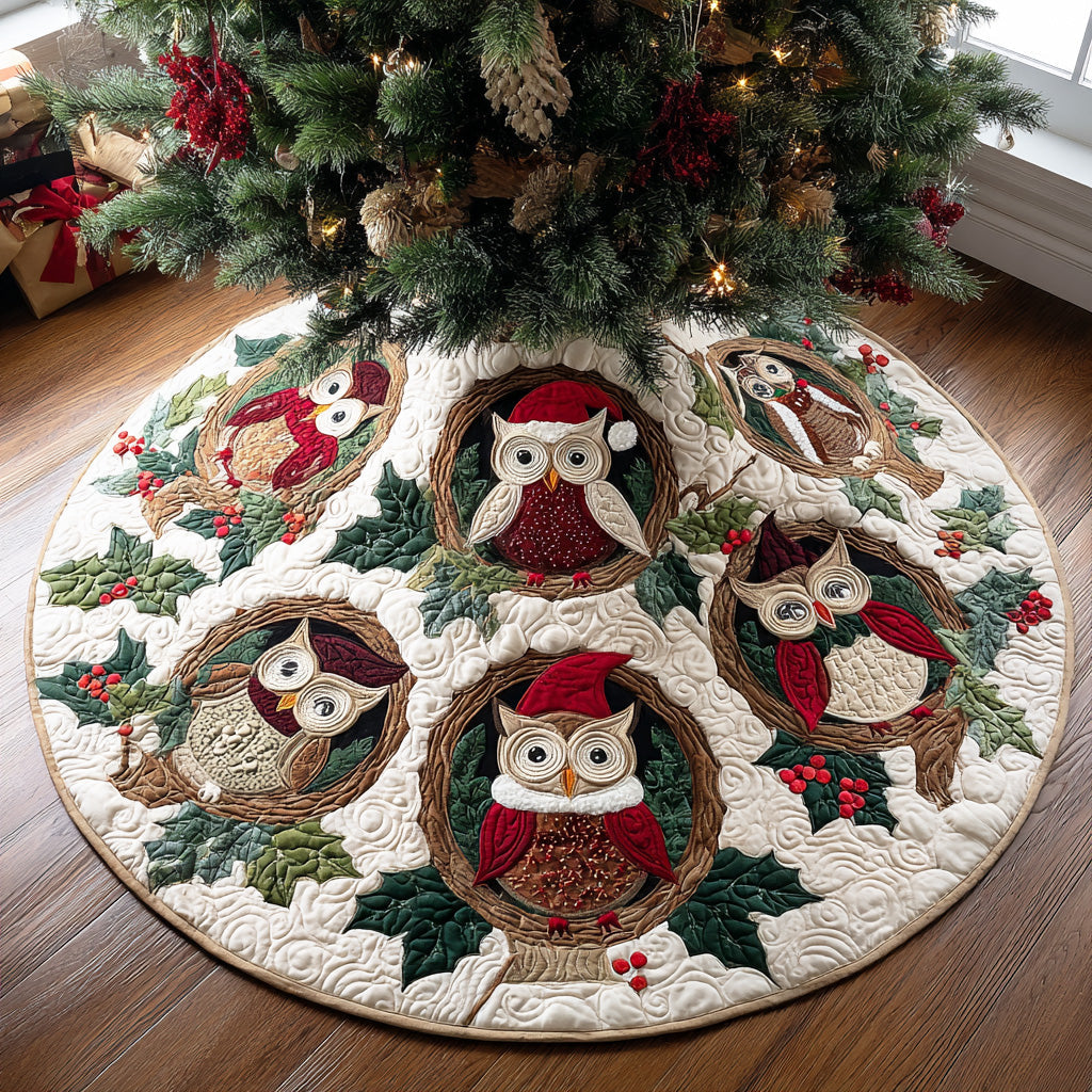Jolly Owl Glow Christmas Quilted Tree Skirt