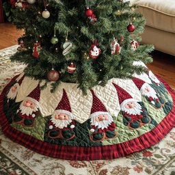 Gnome Joy Christmas Quilted Tree Skirt