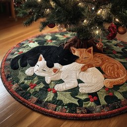 Holly Trio Christmas Quilted Tree Skirt