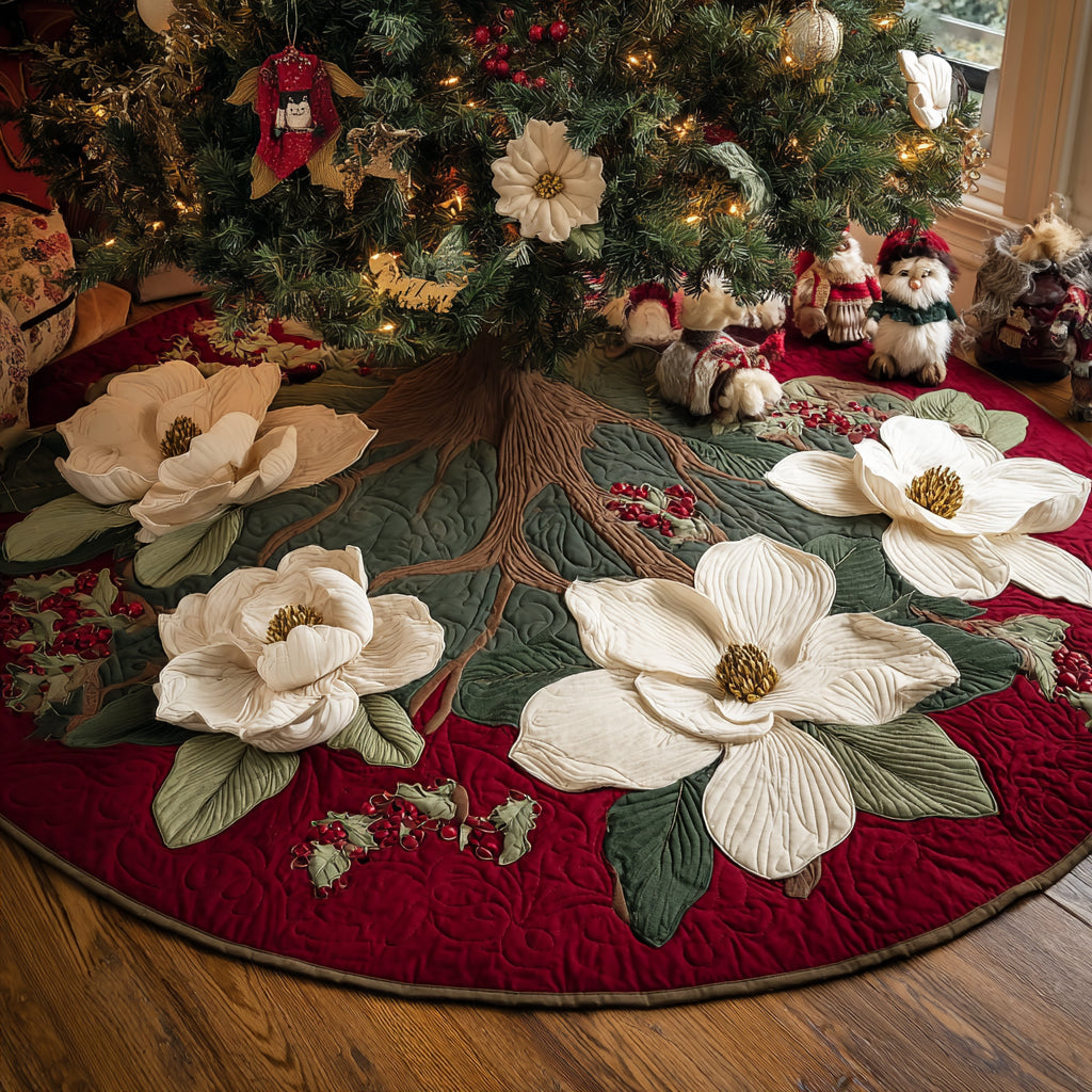 Winter Bloom Christmas Quilted Tree Skirt
