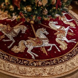 Ruby Carousel Horse Quilted Christmas Tree Skirt
