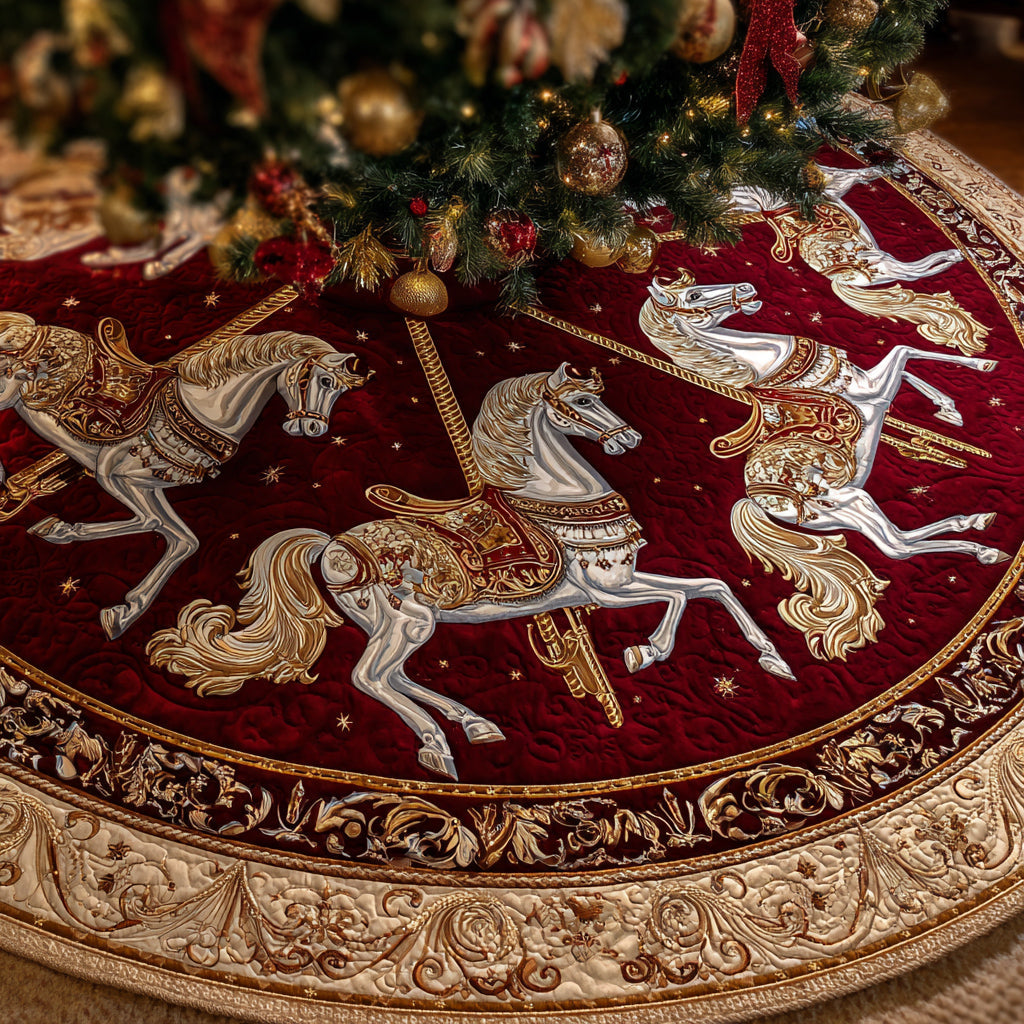 Ruby Carousel Horse Quilted Christmas Tree Skirt