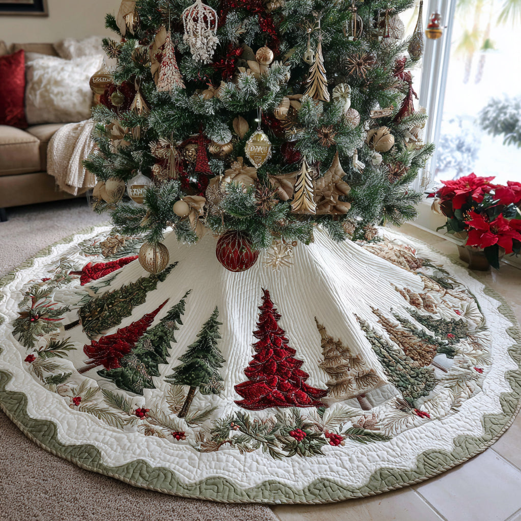 Christmas Pine Village Christmas Quilted Tree Skirt