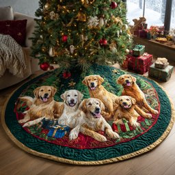 Festive Golden Retriever Quilted Christmas Tree Skirt