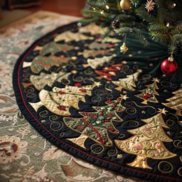 Midnight Evergreen Quilted Tree Skirt