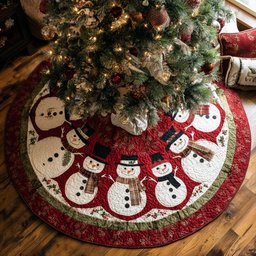 Scarlet Snowman Quilted Christmas Tree Skirt
