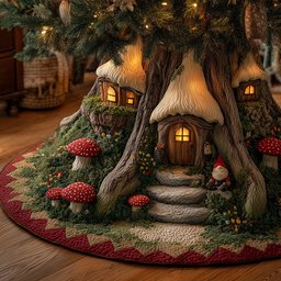 Elfpath Treehouse Christmas Quilted Tree Skirt