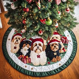 Yorkie Spirit Christmas Quilted Tree Skirt