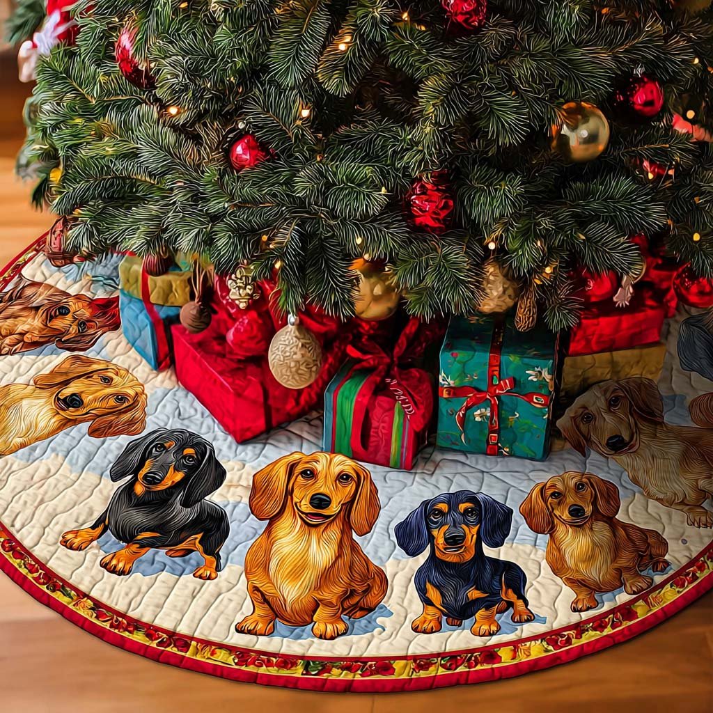 Dachshunds Joy Christmas Quilted Tree Skirt