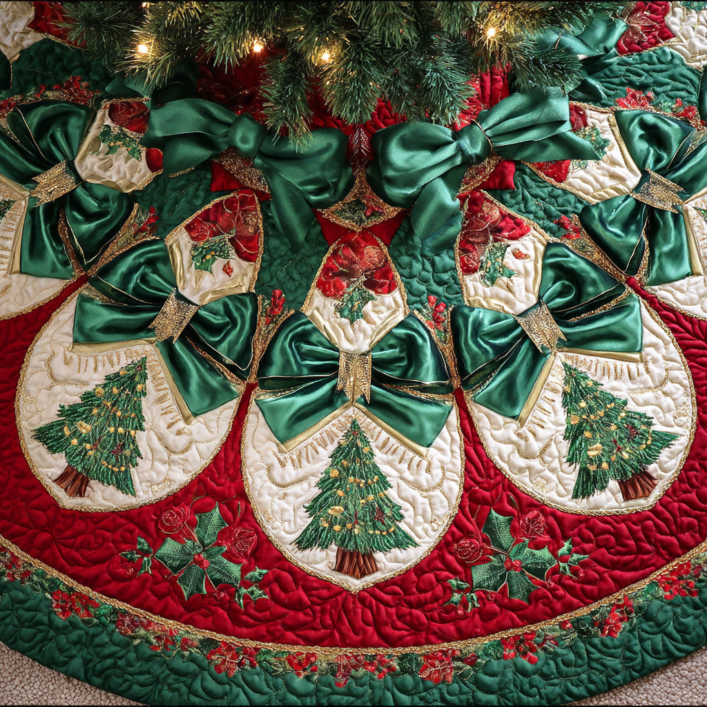 Holiday Frost Gleam Christmas Quilted Tree Skirt