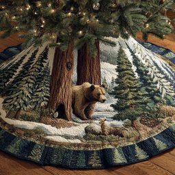 Bear Crossing Christmas Quilted Tree Skirt