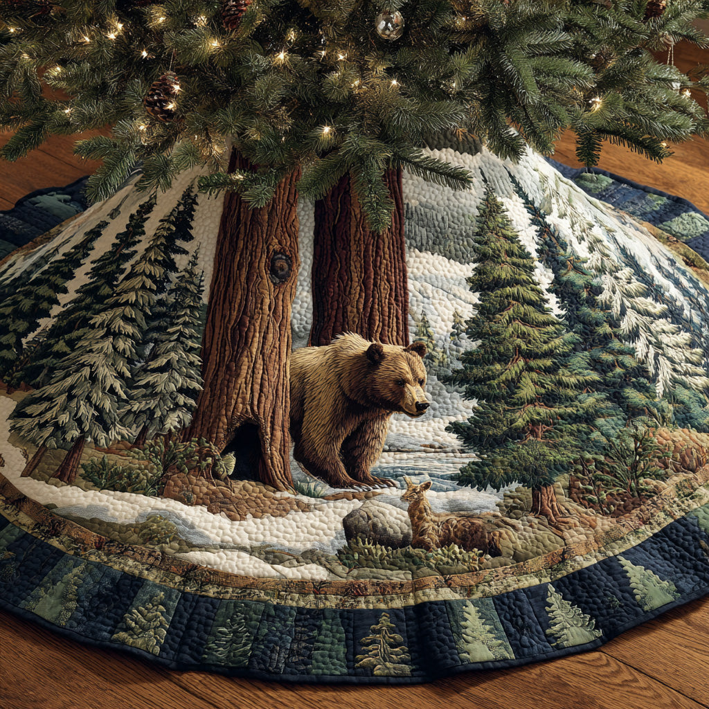 Bear Crossing Christmas Quilted Tree Skirt