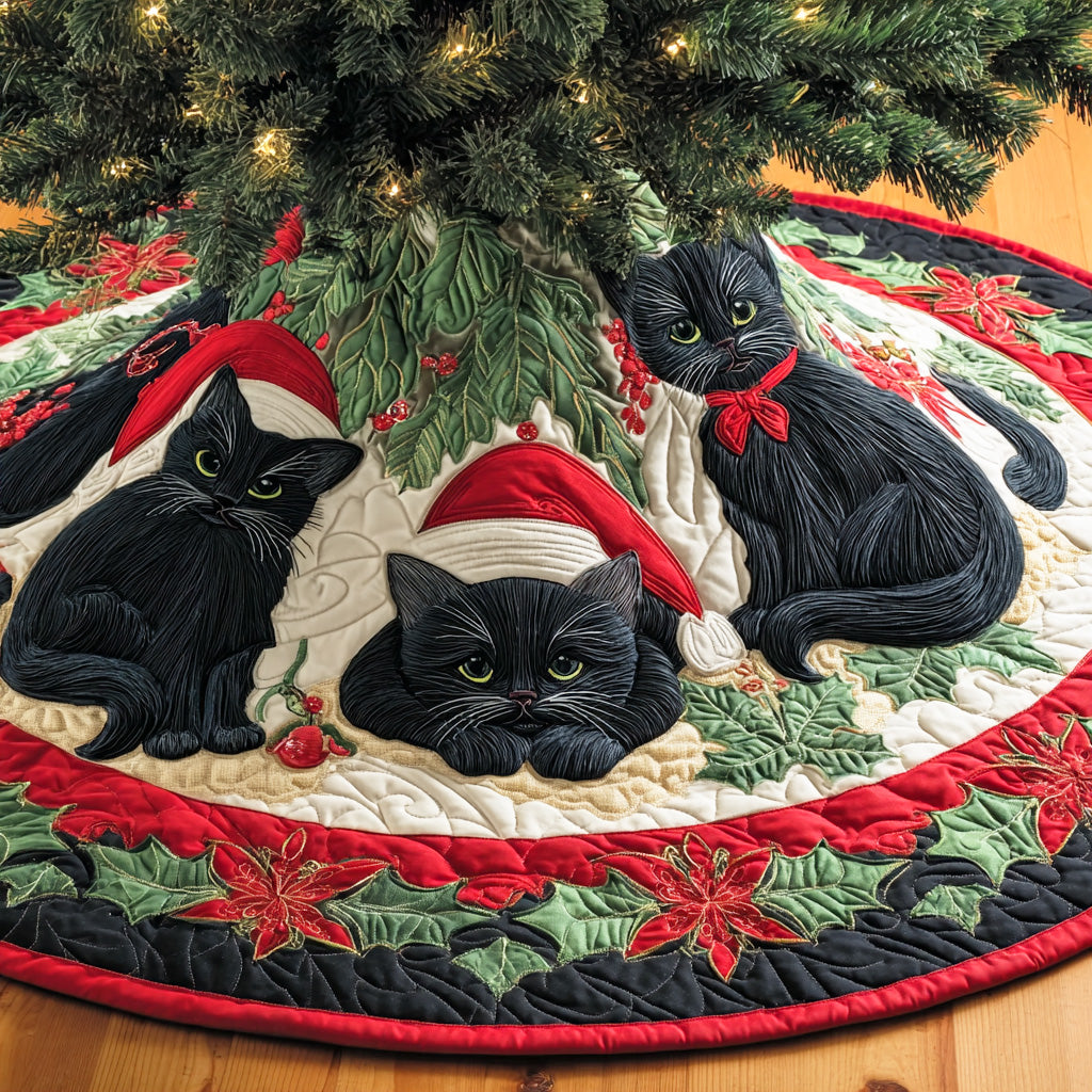 Dark Bloom Christmas Quilted Tree Skirt