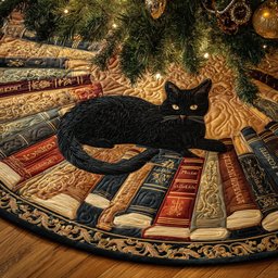 Velvet Whiskers Christmas Quilted Tree Skirt