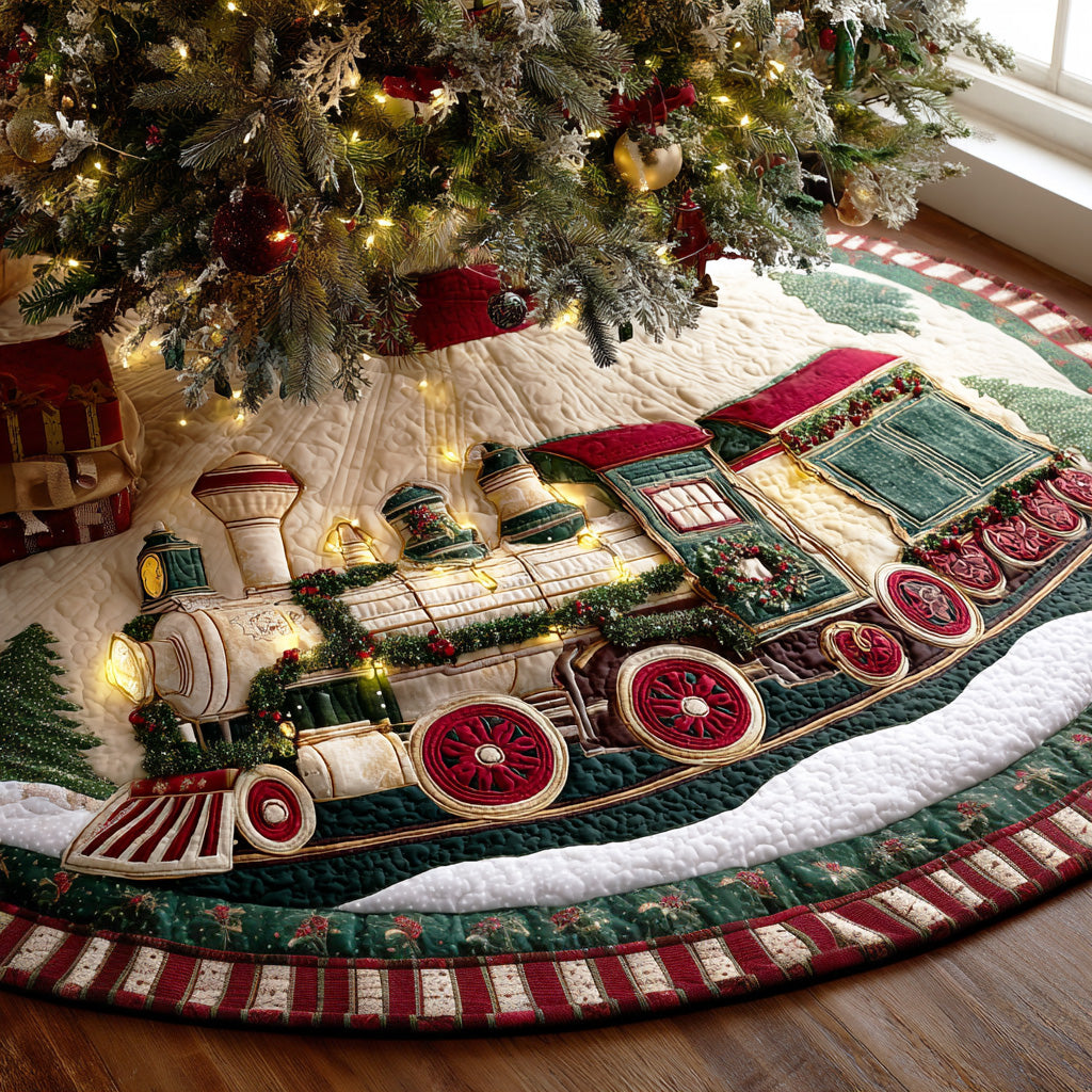 Holiday Steam Line Christmas Quilted Tree Skirt