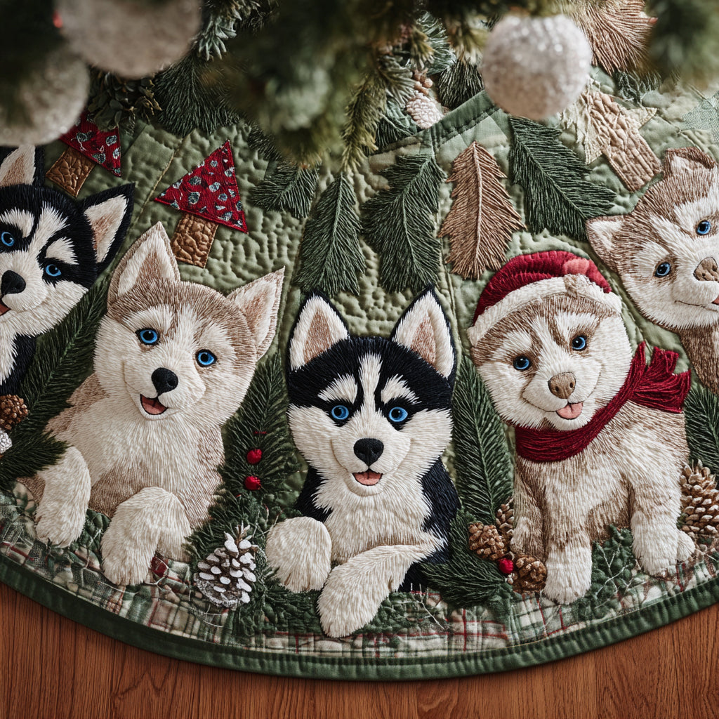 Festive Husky Glow Quilted Christmas Tree Skirt