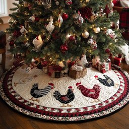 Hen Harmony Christmas Quilted Tree skirt