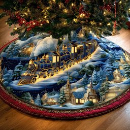 Winter Railway Christmas Quilted Tree Skirt