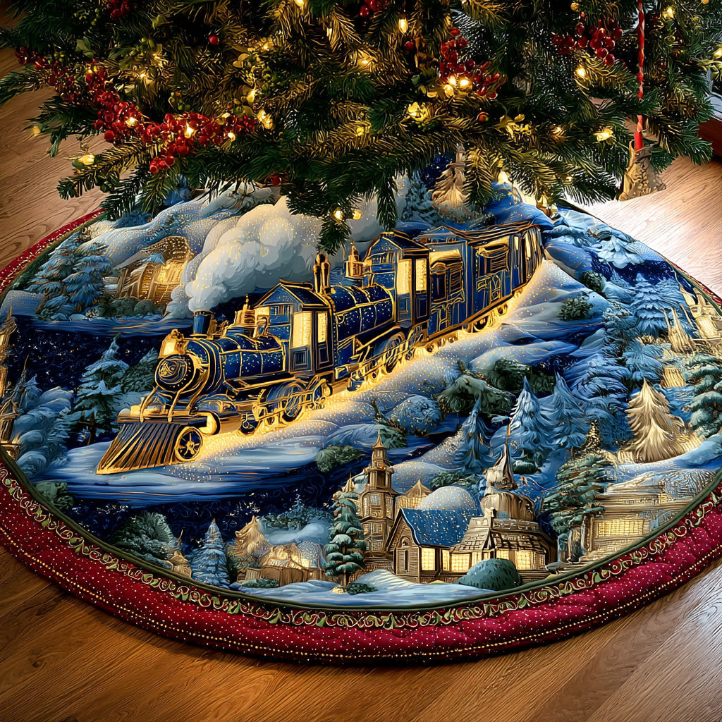 Winter Railway Christmas Quilted Tree Skirt