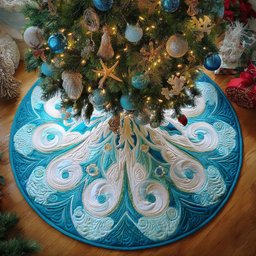 Frosted Waves Christmas Quilted Tree Skirt