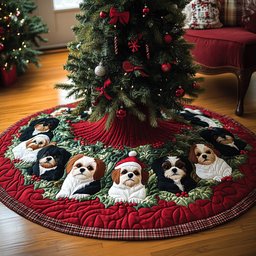 Jolly Shih Tzu Christmas Quilted Tree Skirt