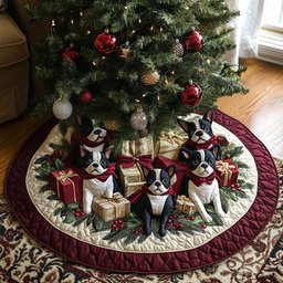 Festive Boston Charm Quilted Christmas Tree Skirt