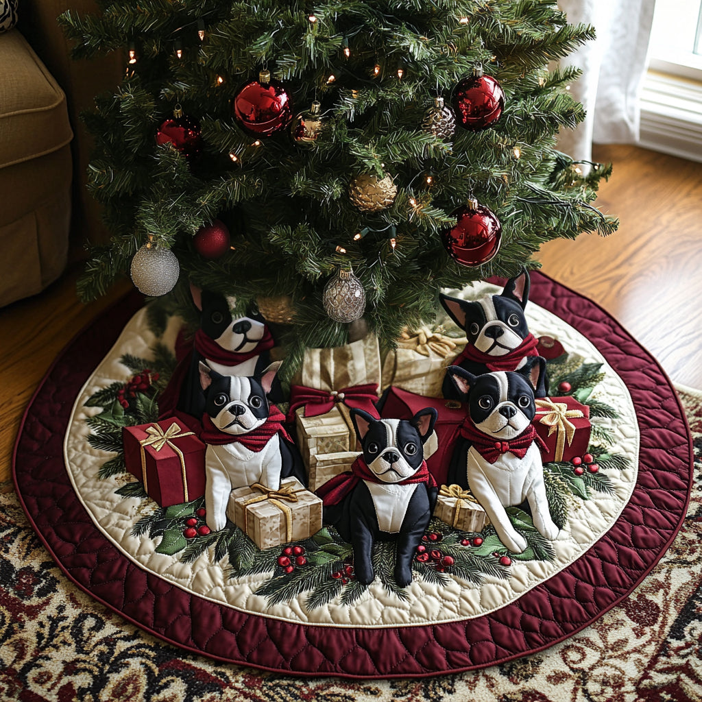 Festive Boston Charm Quilted Christmas Tree Skirt