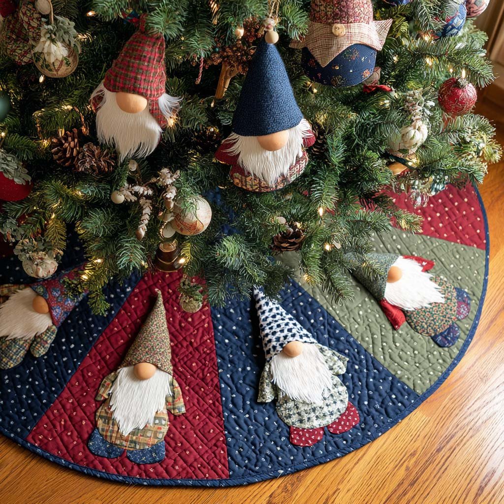 Gnome Spirit Christmas Quilted Tree Skirt