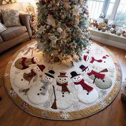 Snowfall Joy Christmas Quilted Tree Skirt
