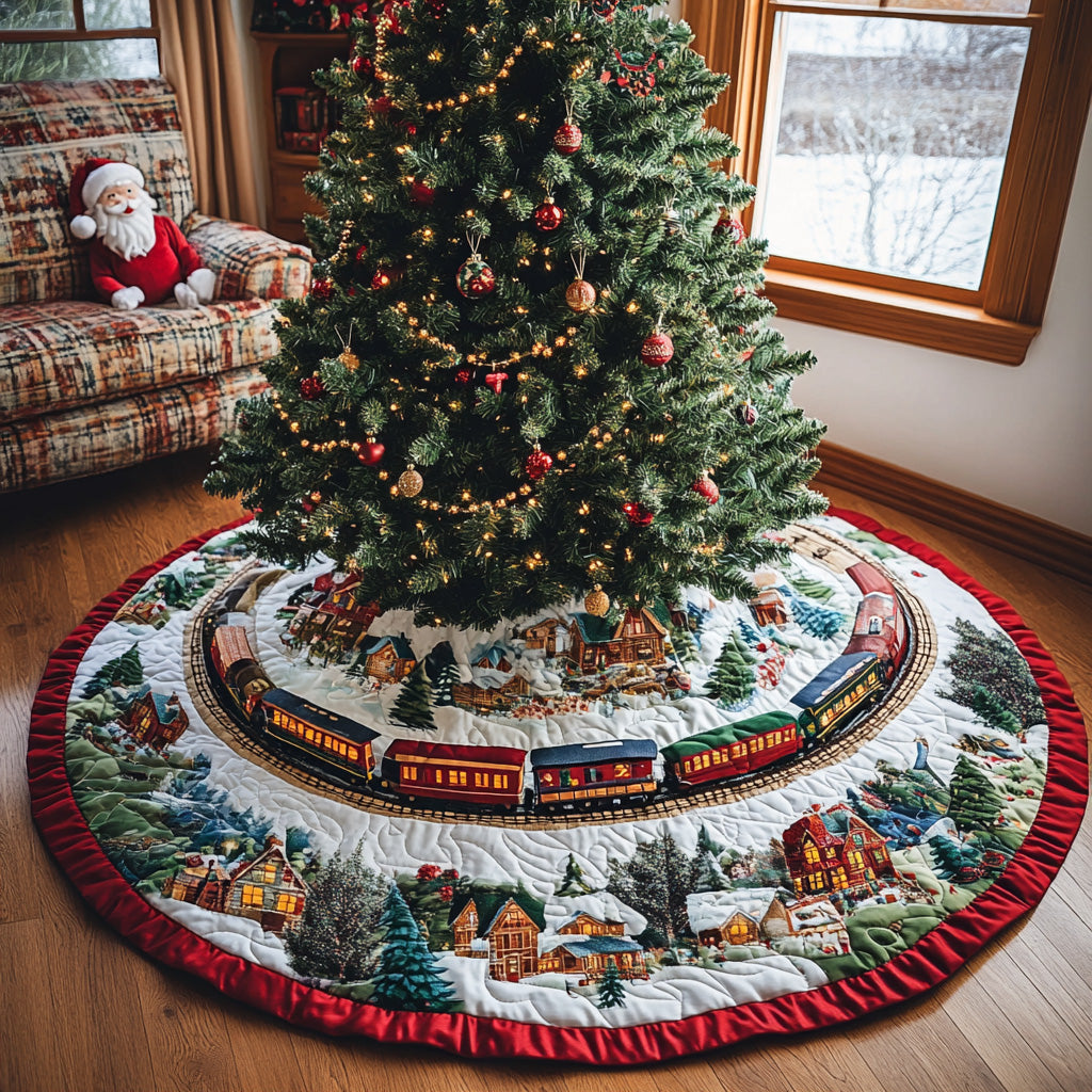 Yuletide Engine Quilted Christmas Tree Skirt