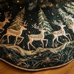 Reindeer Journey Christmas Quilted Tree Skirt