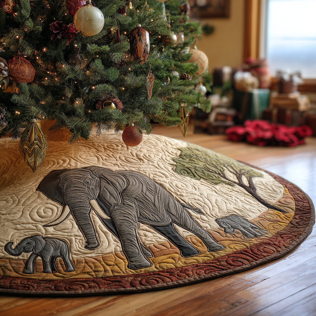 Cozy Elephant Christmas Quilted Tree Skirt
