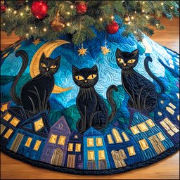Moonlight Paws Christmas Quilted Tree Skirt