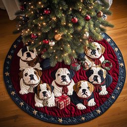 Bulldog Dreams Christmas Quilted Tree Skirt