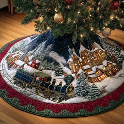Snowy Track Journey Christmas Quilted Tree Skirt