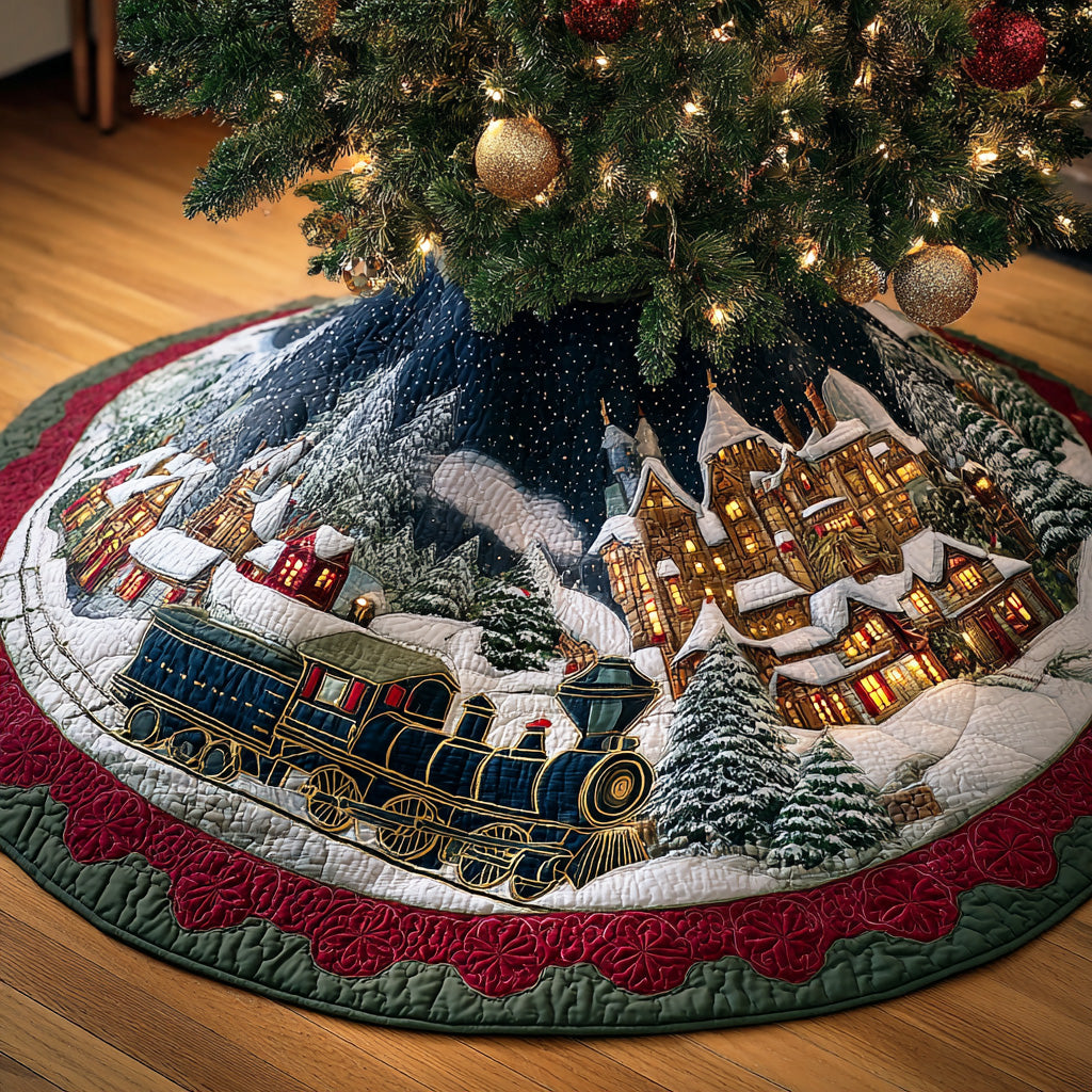 Snowy Track Journey Christmas Quilted Tree Skirt